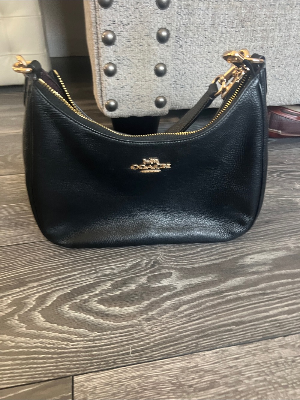 Coach Black Pebbled Leather Shoulder Bag with Gold Hardware - Picture 10 of 10